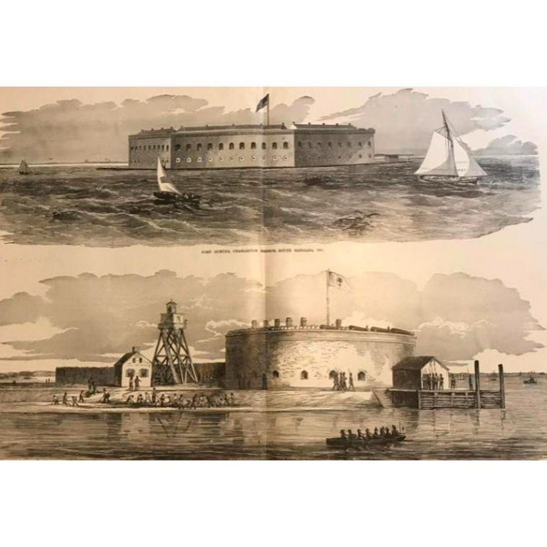 19th Century Engraving, Fort Sumter, Castle Pinckney, Charleston SC (1 of 4)