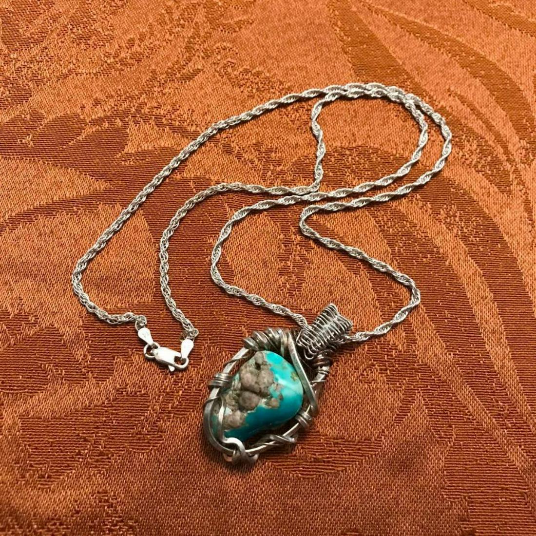 Blue Turquoise Sterling Silver Necklace (1 of 3)