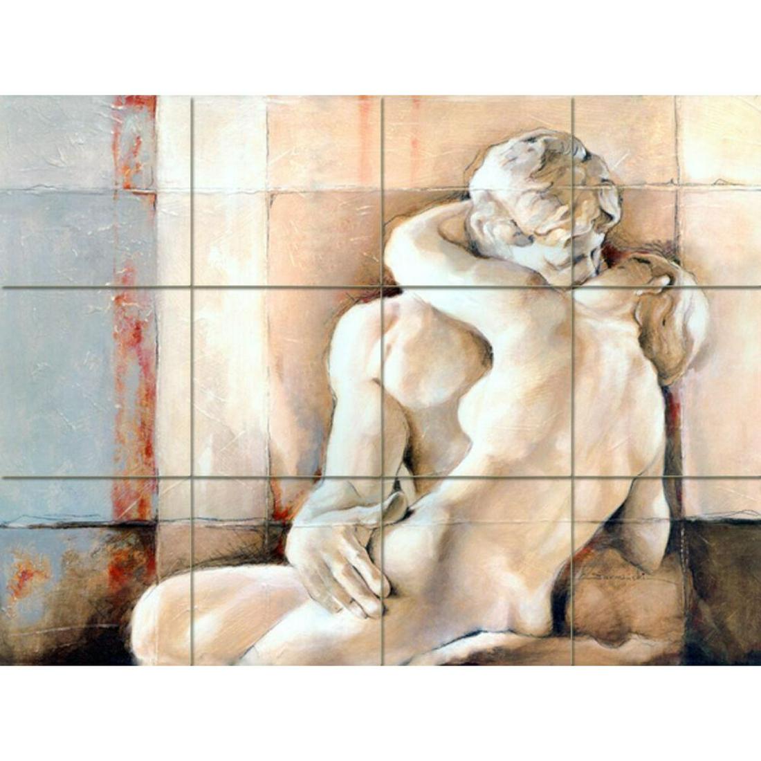 After Rodin, Lovers, Kiss Ceramic Art Tile Mural (1 of 2)