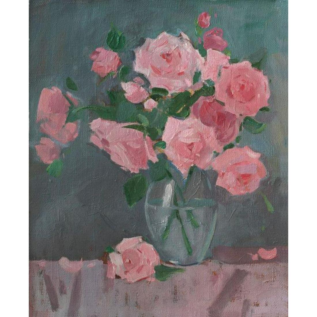Signed Modern Impressionist Oil Painting, Spring Roses (1 of 3)