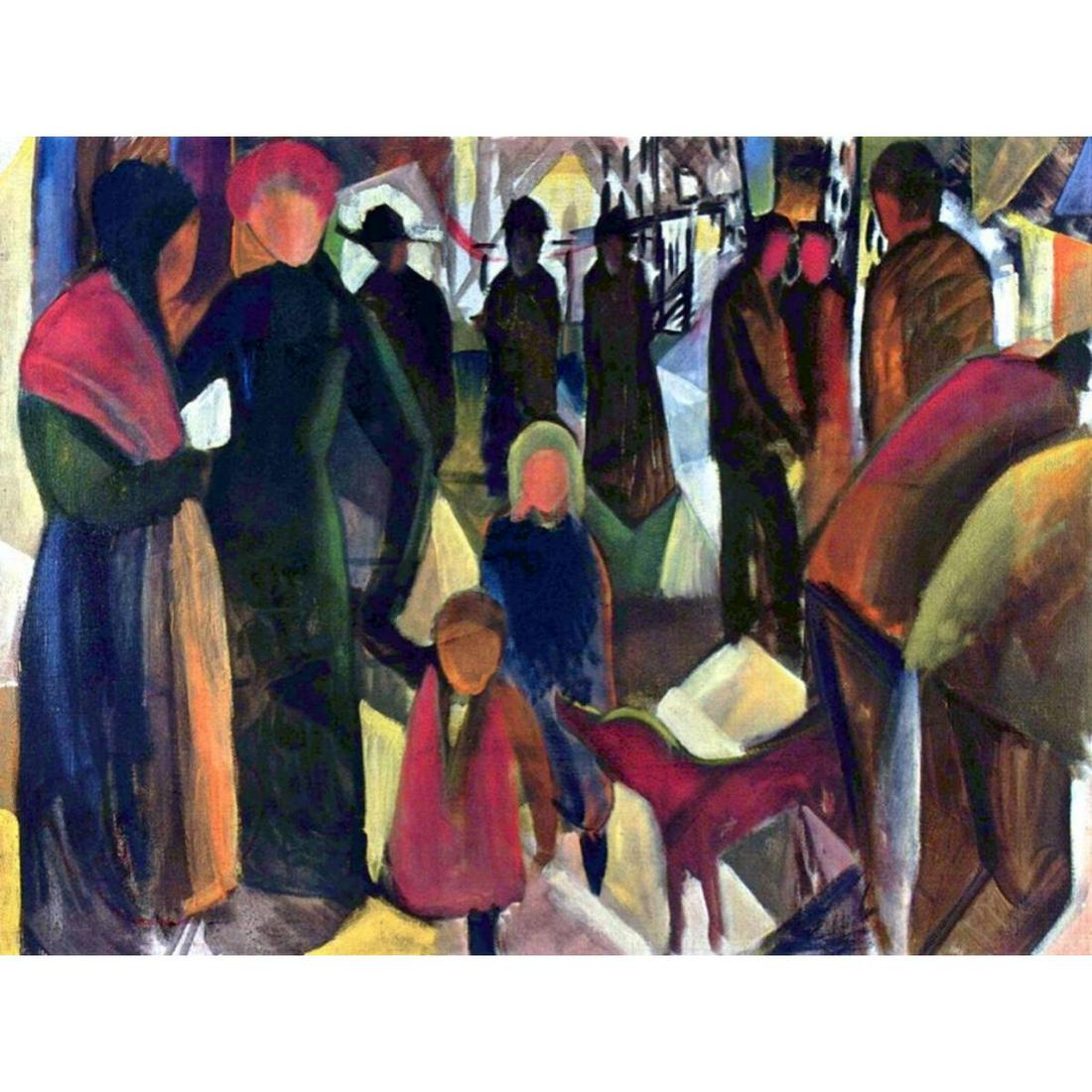 After Macke, Farewell, Ceramic Art Tile: After the original 1914 painting Farewell by August Macke (1887 - 1914) glossy ceramic art tile. 8" X 6".