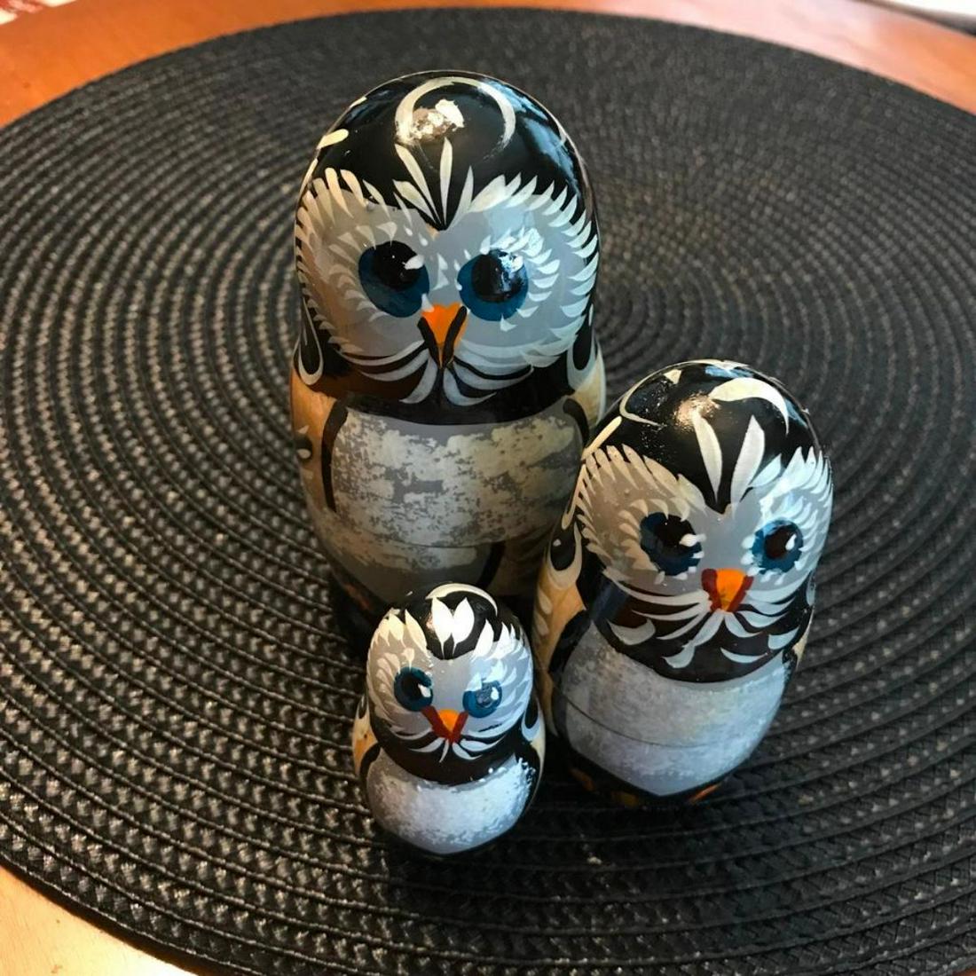 Owl Family Russian Handpainted Nesting Boxes (1 of 5)