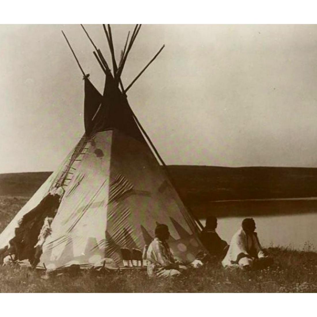 Native American History Crow Family Photo Print: Native American History sepia tone photo print. Crow Family sits outside their teepee on the Western Plains. Created in the early 1990's for The American Heritage Galleries in Atlanta. 11" X 14" print