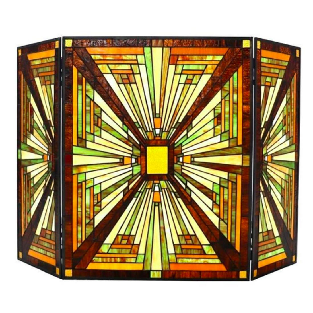 Spectacular Mission Style Stained Art Glass Fireplace Screen (1 of 3)