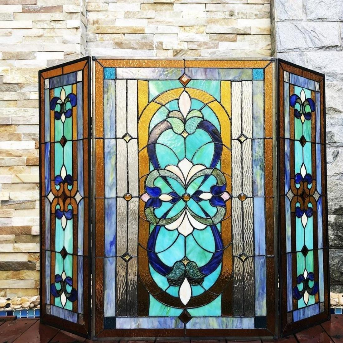 Tiffany Style Stained Art Glass Fireplace Screen (1 of 4)