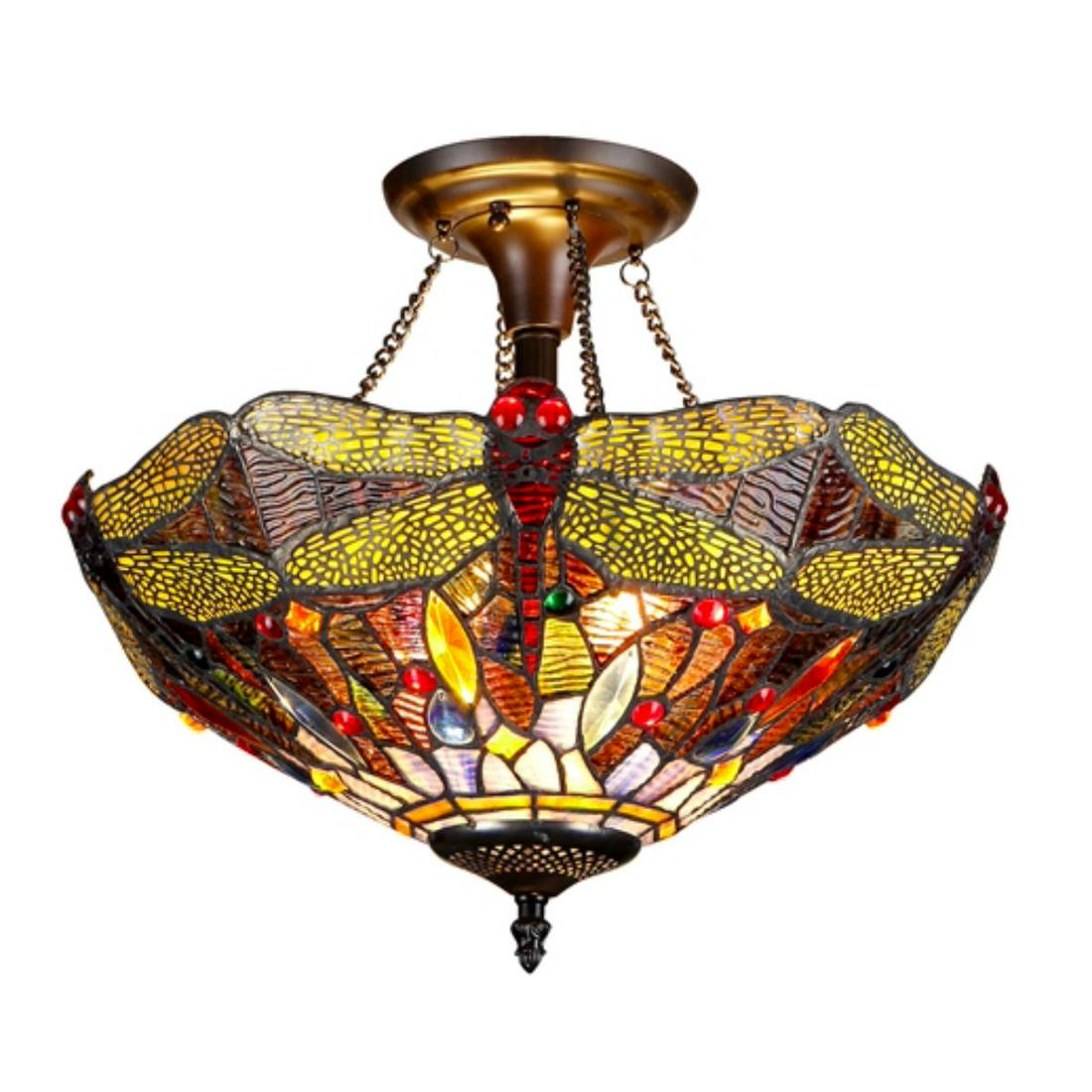 Dragonfly Stained Art Glass Ceiling Light (1 of 2)