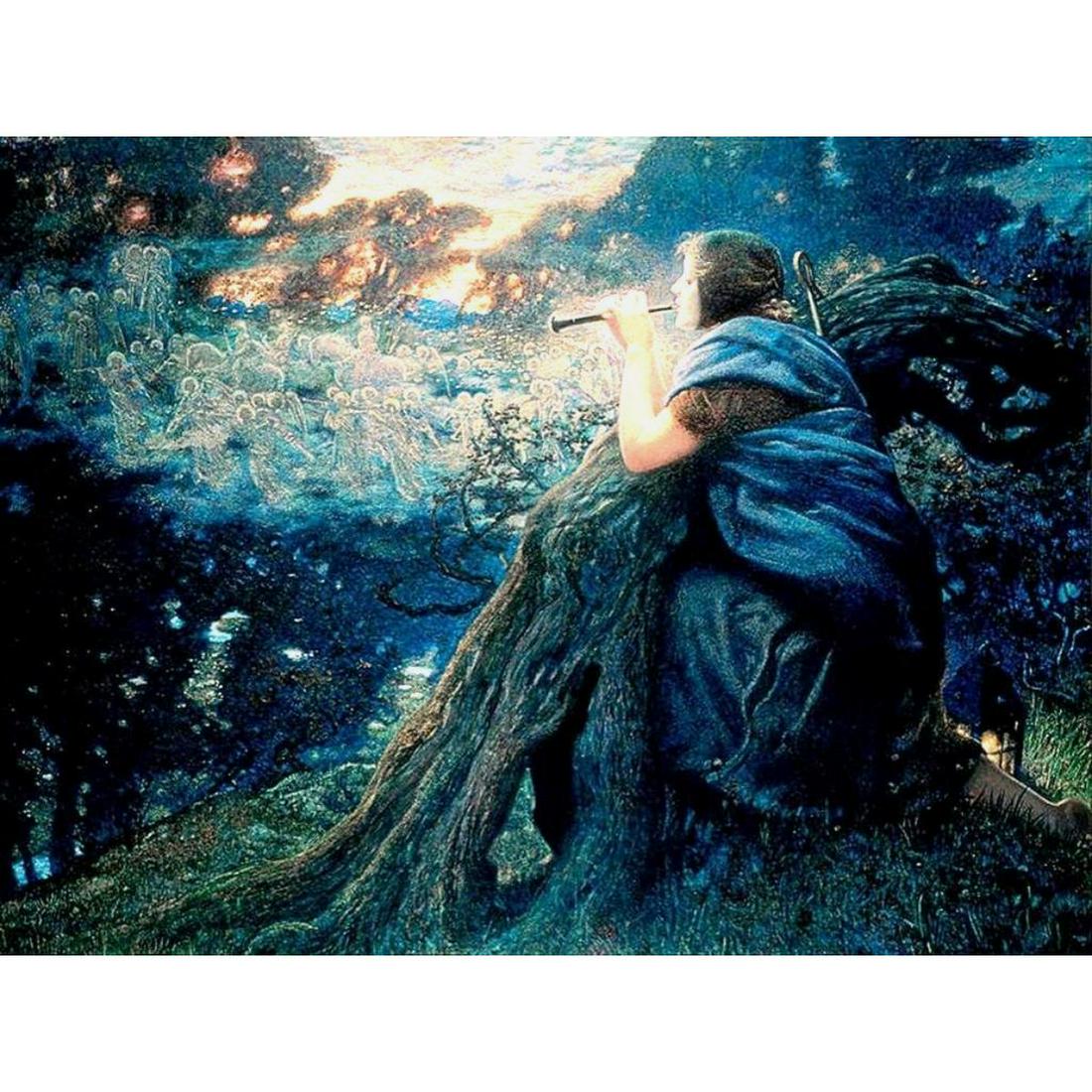 After Edward Robert Hughes, Fantasy At Dusk Ceramic Art Tile (1 of 2)