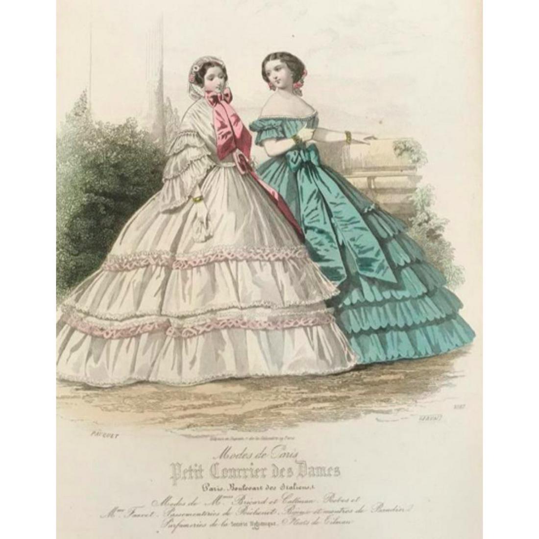 19thc French Hand-colored Engraving, Fashion Plate (1 of 2)