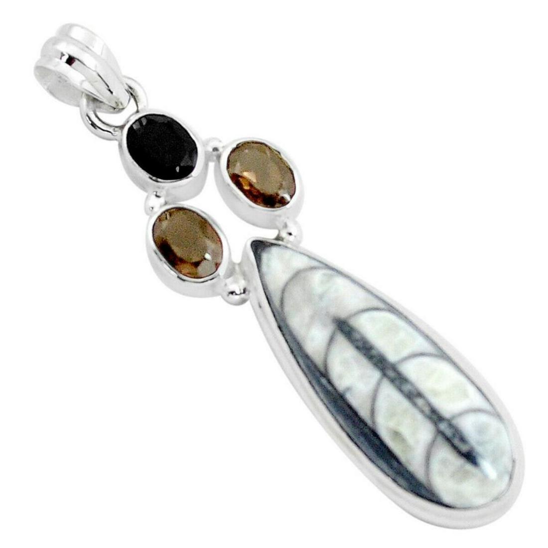 17.95cts Orthoceras Fossil Smoky Topaz Sterling Pendant (1 of 1)