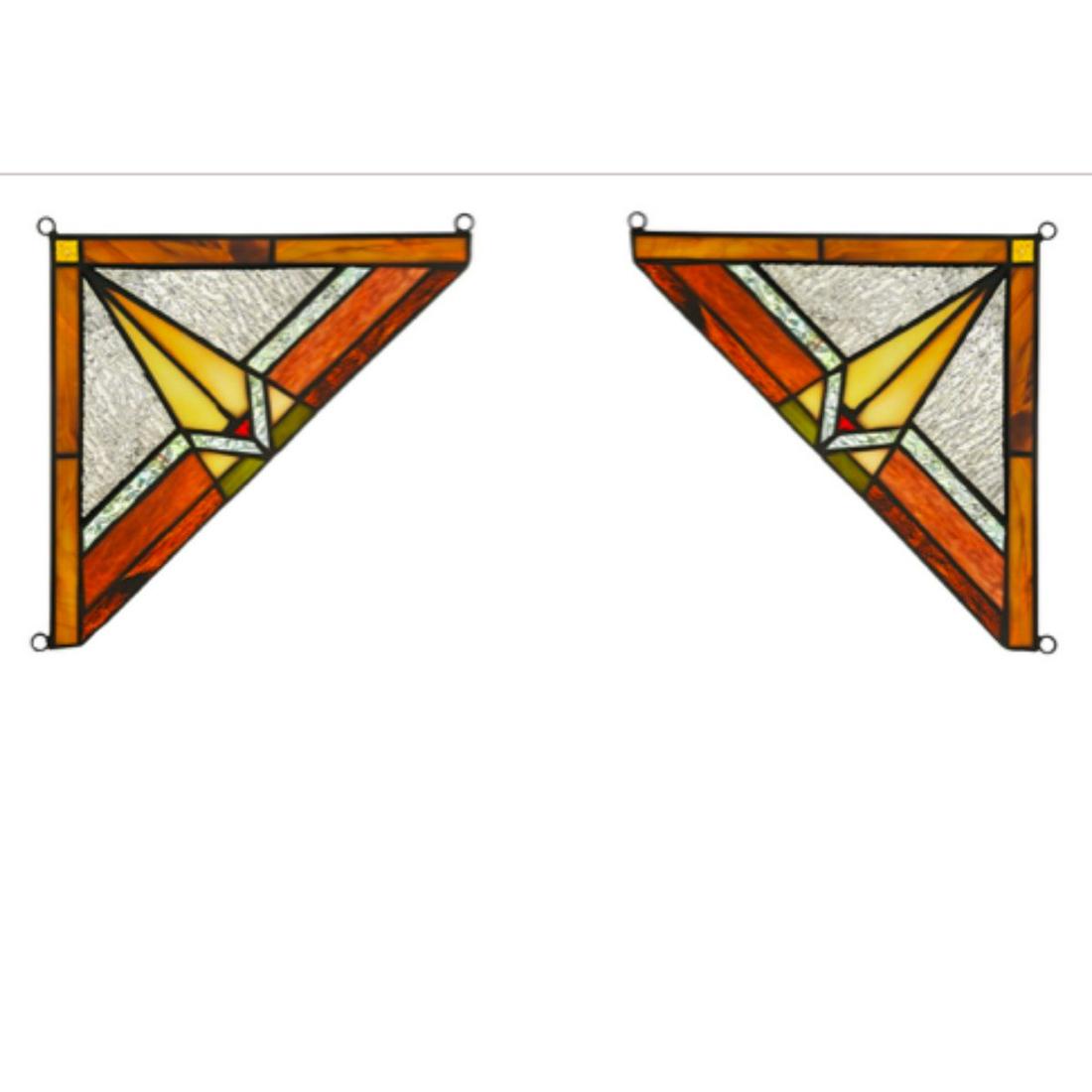 Pair of Misson Style Stained Art Glass Corner Panels (1 of 4)
