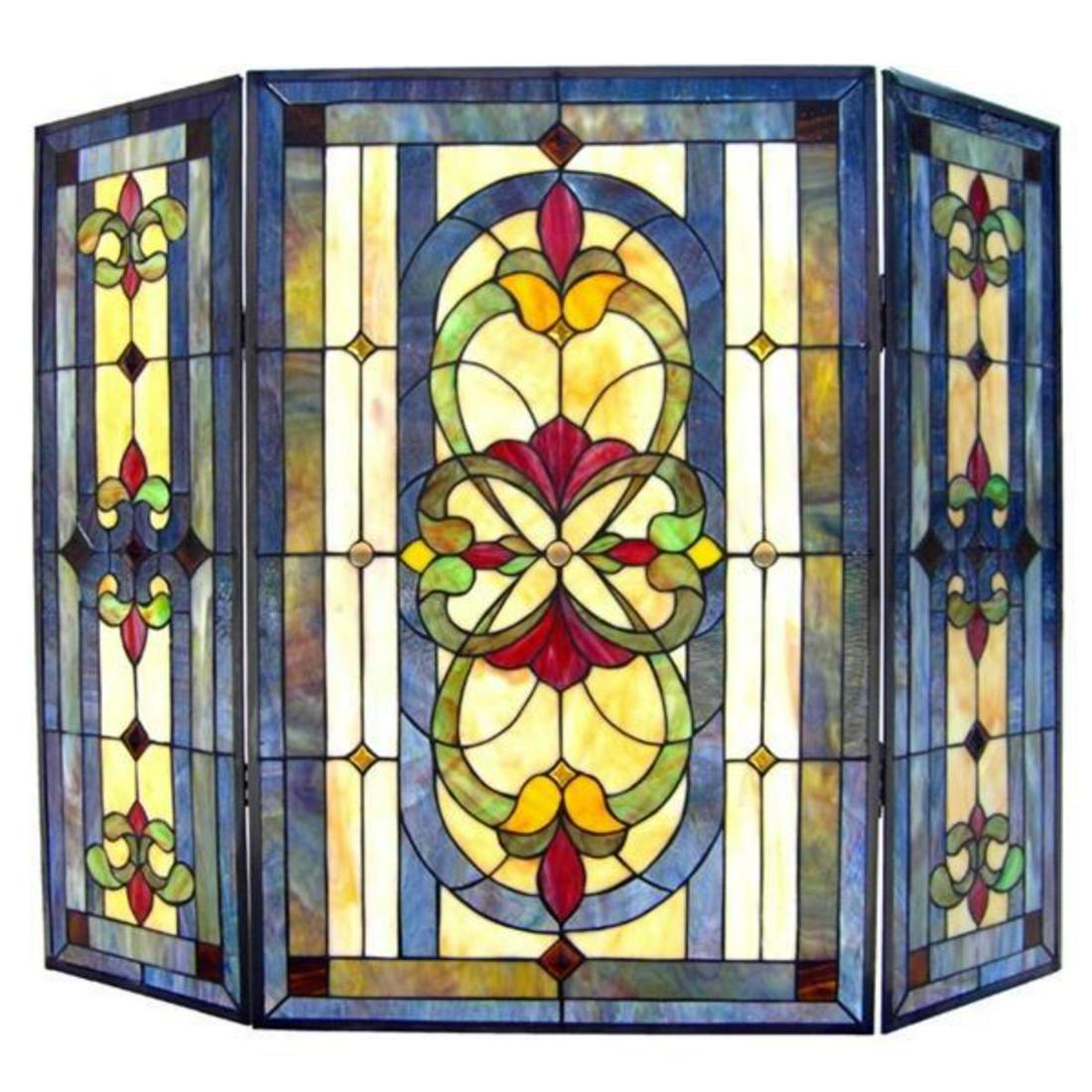 Art Nouveau Stained Art Glass Fireplace Screen (1 of 2)