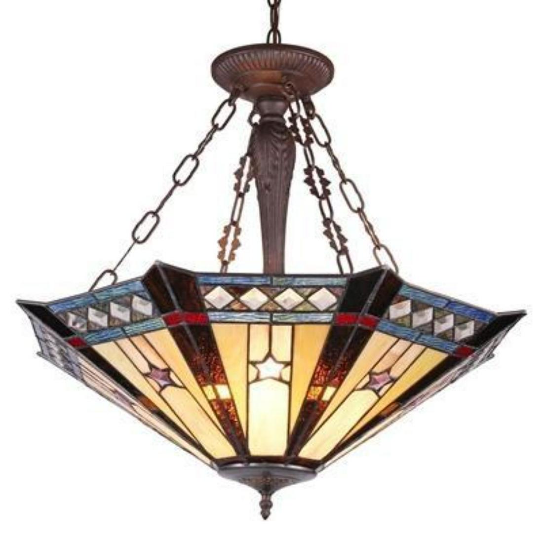 Tiffany-style Geoemetirc Inverted Ceiling Pendant Light (1 of 3)