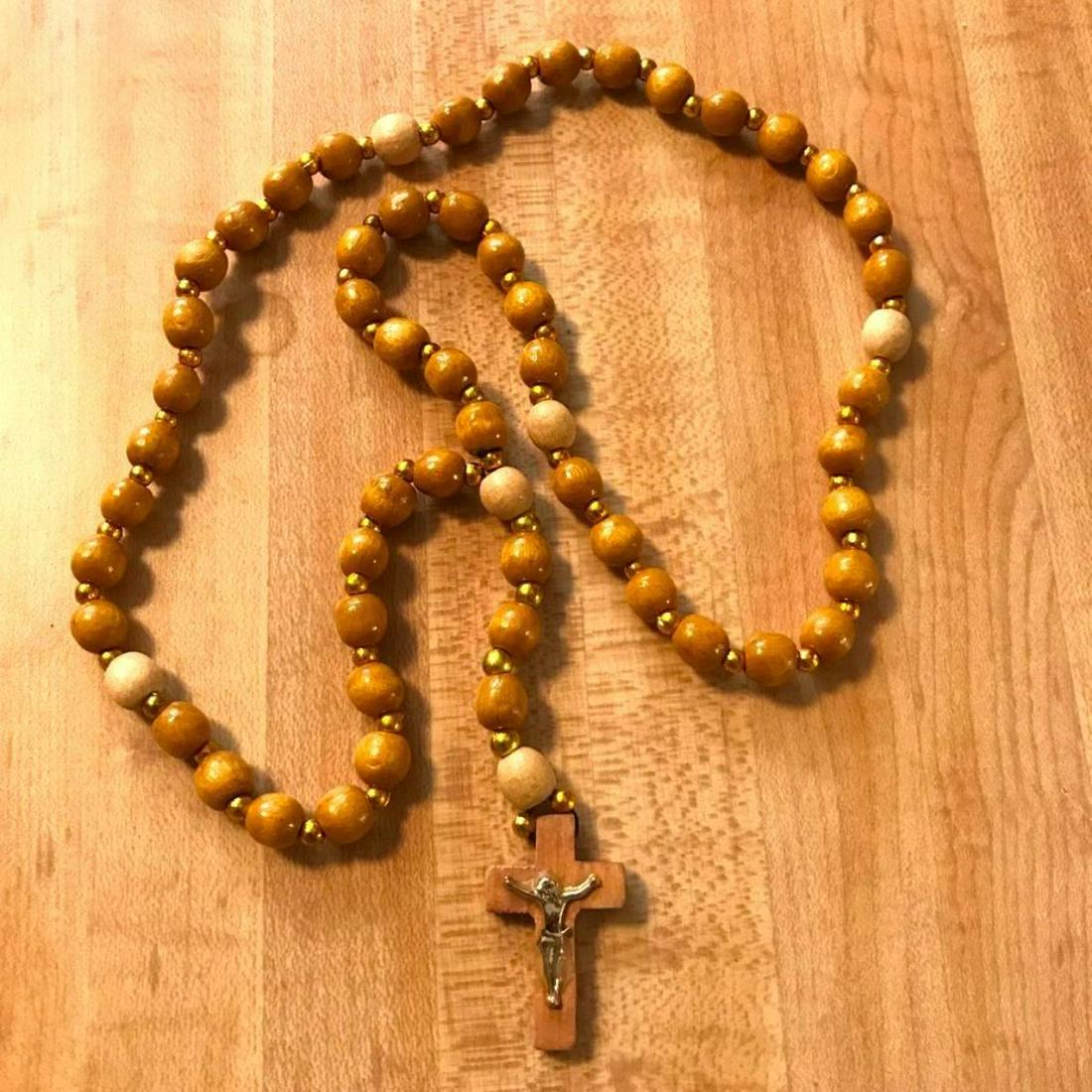 Olive Wood Rosary Bead Crucifix Necklace (1 of 3)