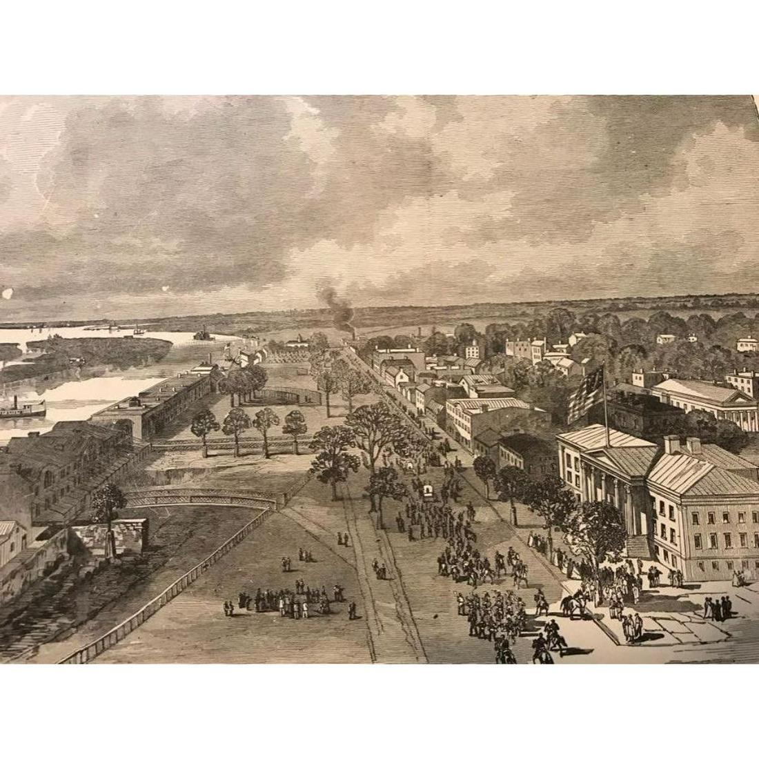 19thc Engraving, Civil War View of Savannah Georgia (1 of 2)