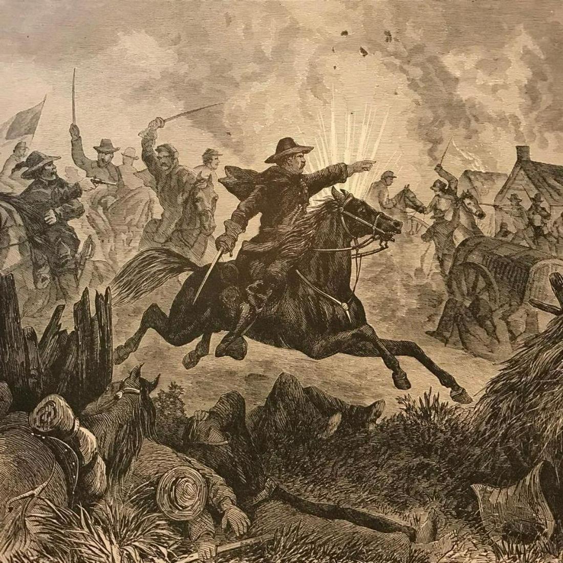 19thc Engraving General Custer's Fifth Regulars, Charlottesville, VA (1 of 2)