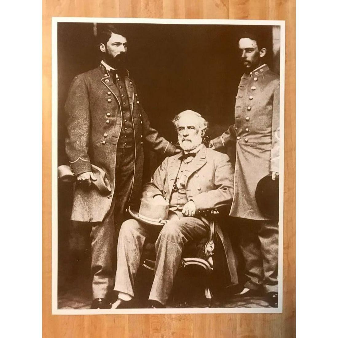 Confederate General Robert E Lee With Sons Photo Print: Created in the early 1990's for The American Heritage Galleries, printed on heavy cardstock. Confederate General Robert E. Lee with sons, Civil War era scene. Sepia-tone photo print. 11" X 14".