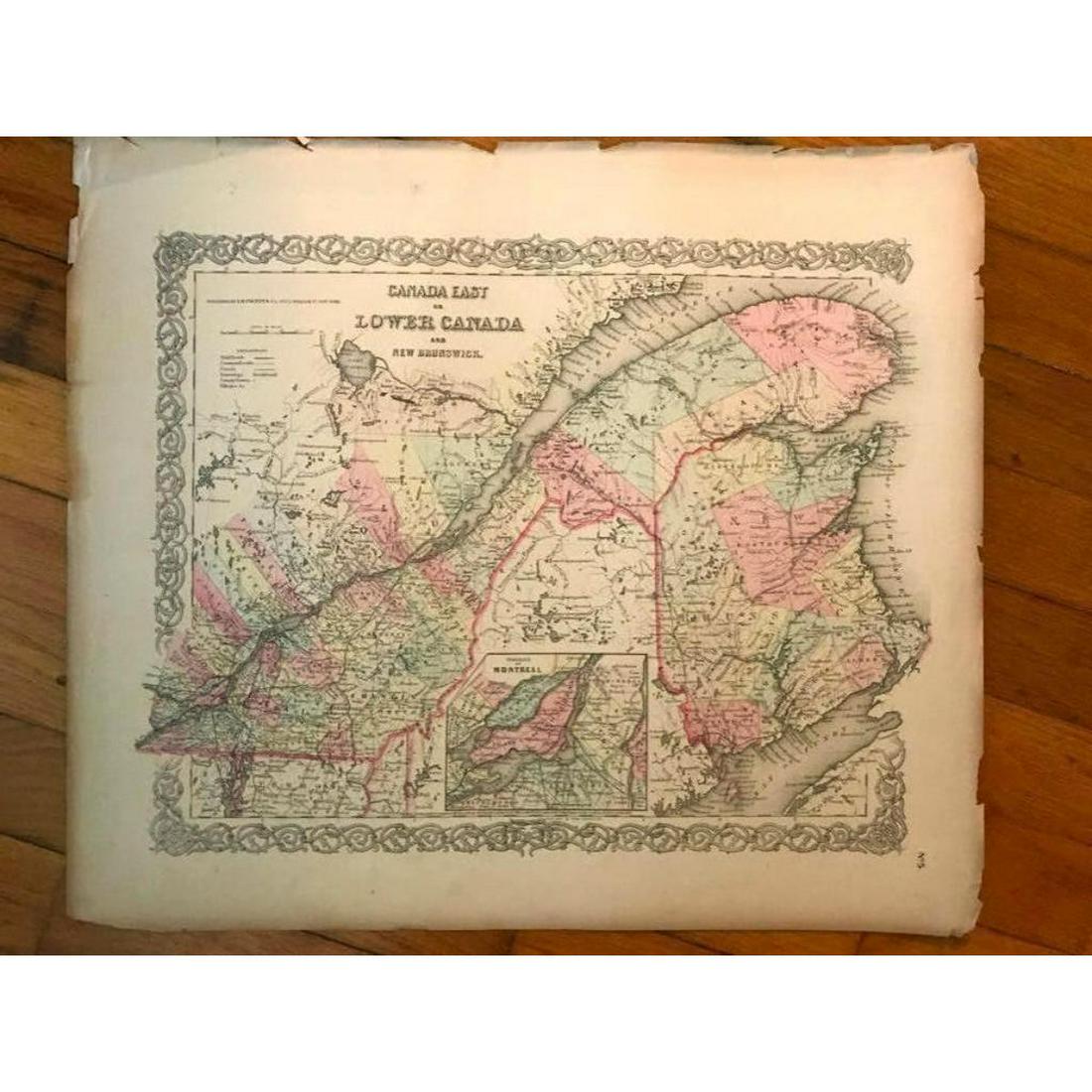 19thc Colton Map of Canada East, Lower Canada, New Brunswick (1 of 3)