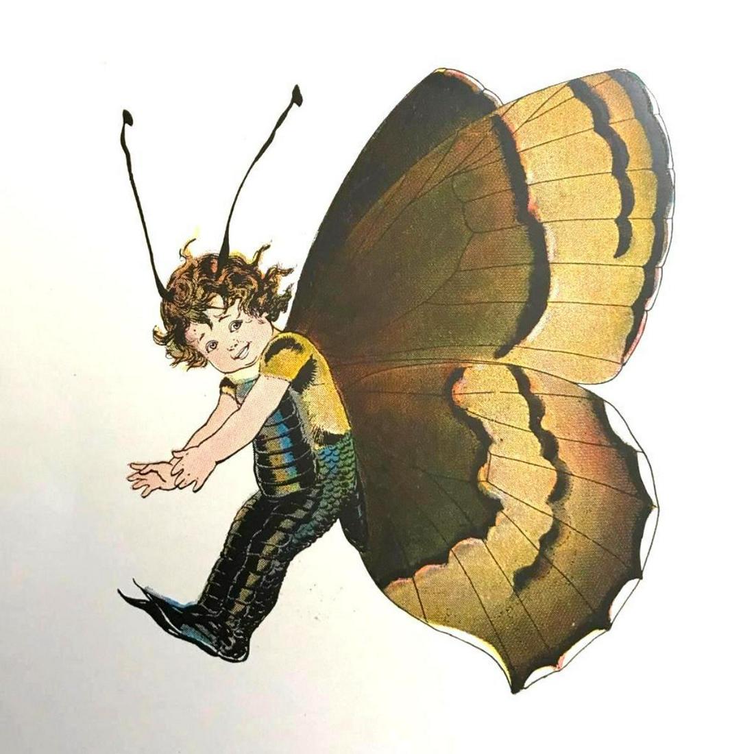 RARE 1914 Butterfly Babies Color Lithograph, Brown Elfin Butterfly (1 of 2)