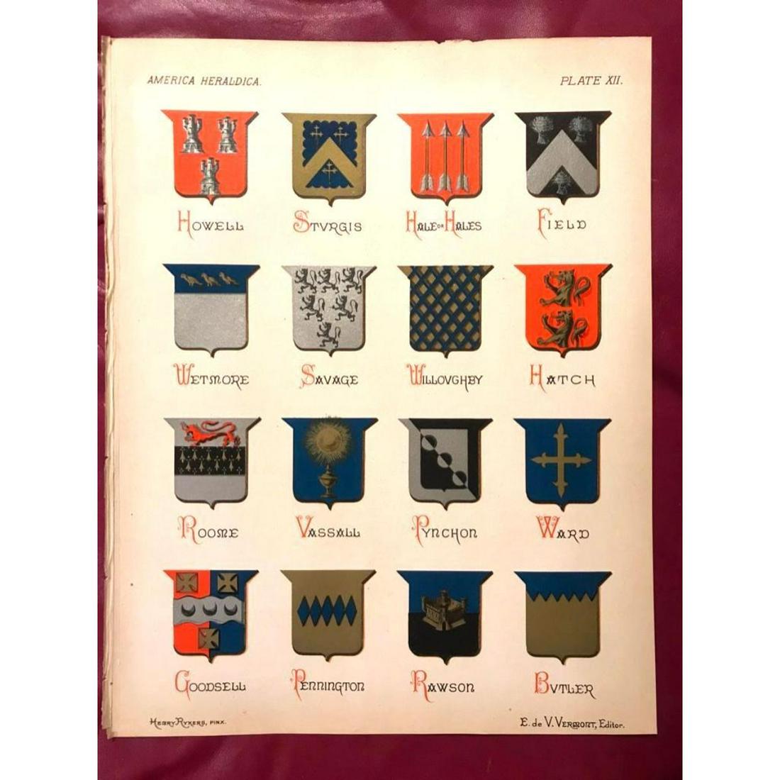 19thc Chromolithograph Coat of Arms, Family Crests Book Plate (1 of 1)