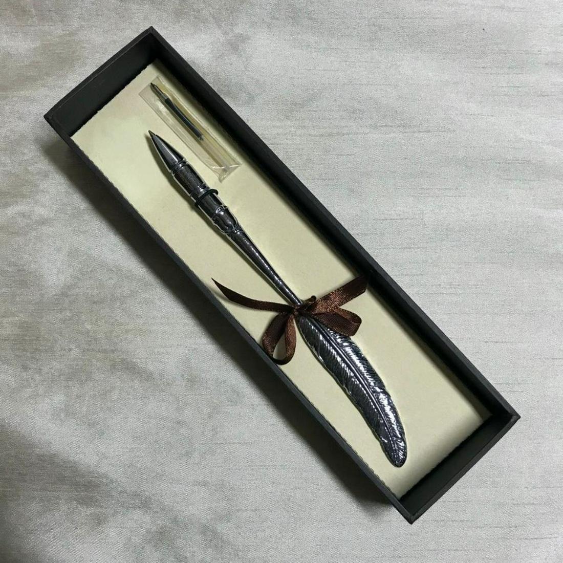 Victorian Style Silver Metal Writing Quill Desk Pen (1 of 2)