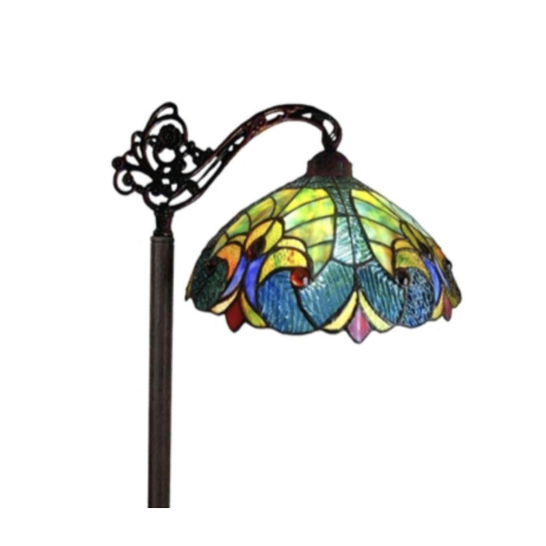 Victorian Style Stained Art Glass Reading Lamp: Victorian-style stained art glass reading floor lamp, created using 237 pieces of stained art glass & glass beads, wrapped in copper foil with dark antique bronze finish. 60" H X 13" W shade.