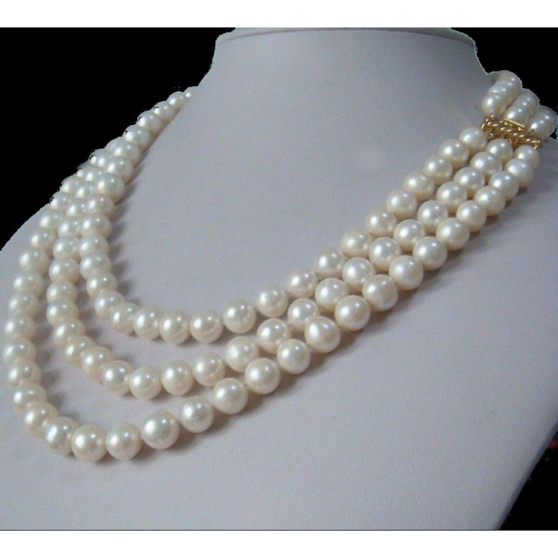 Multi-strands 8-9mm Natural Akoya White Pearl Necklace (1 of 6)