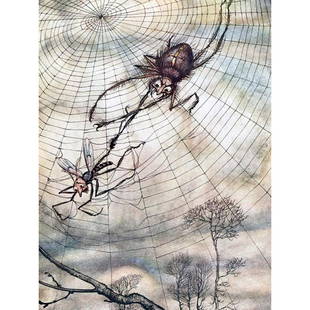 After Arthur Rackham, Aesop's Fables, Spider and Fly Ceramic Art Tile: After Arthur Rackham, from Aesop's Fables, The Spider and The Fly ceramic art tile. Focal tile for a mural or to be a stand alone framed piece. 8" X 10". *** Art Tile Murals are custom made to order a