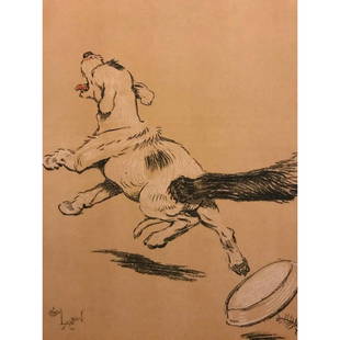 Early 1900's Lithograph Print, A Dog Day: A Dog Day or The Angel in the House by Walter Emanuel, pictured by Cecil Alden, published by R.H. Russell, New York, 1902. Color lithograph, book plate print, of a little terrier dog. 9" X 12" ready