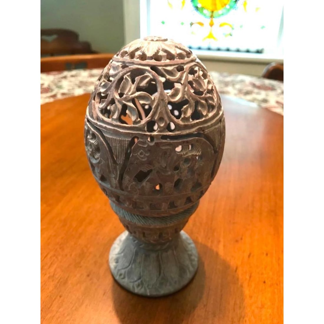 Carved Soapstone Elephant Egg Candle Lantern (1 of 5)