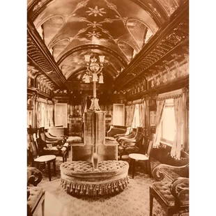 Pullman Observation Car World's Fair 1893 Photo Print: The Pullman Observation Car Isabella, Chicago World's Fair, 1893 sepia-tone photo print. Created in the early 1990's for The American Heritage Galleries, printed on cardstock, 11" X 14" in original ga