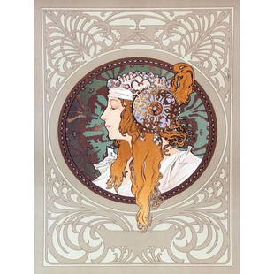 After Mucha, Byzantine Head Ceramic Art Tile: After Alphonse Mucha's 1897 original lithograph series, Byzantine Head, glossy ceramic art tile. 6" X 8". *** Art Tile Murals are custom made to order and usually arrive to us in about 2 weeks from ti