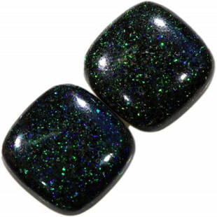 4.92ctw Matched Pair, Australian Fairy Opals: 4.92 ctw Matched Pair Australian Fairy Opals, rounded square cabochons with blue, black & green colors. Natural precious opal embedded in sandstone. Mined in Queensland, Australia and has been carboni