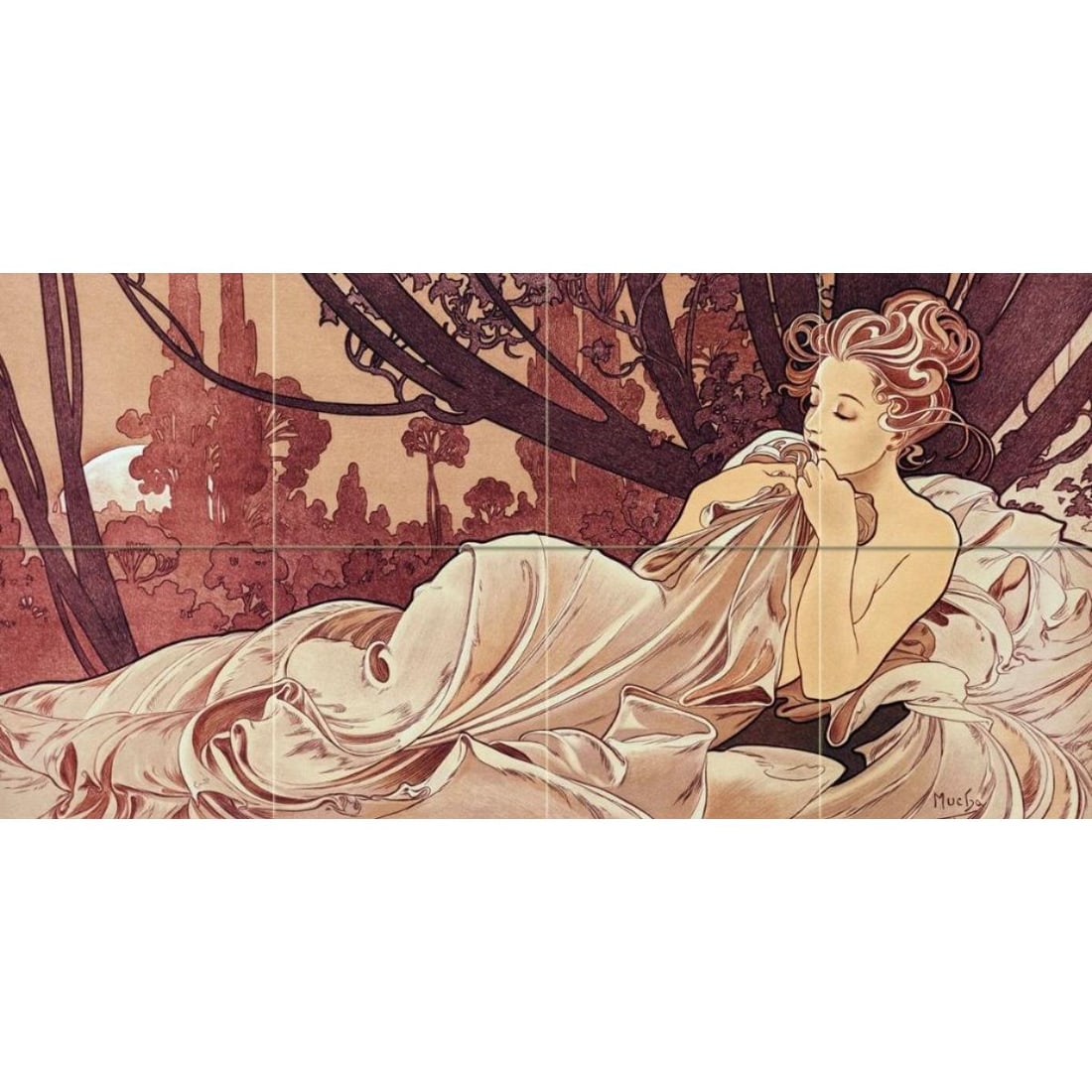 Mucha, The Girl at Sunset Ceramic Art Tile Mural (1 of 1)