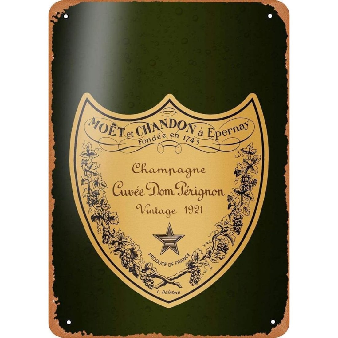 Dom Perignon Champagne Metal Sign: Dom Perignon Champagne metal pub bar sign. 12" X 18" with pre-drilled holes for mounting.