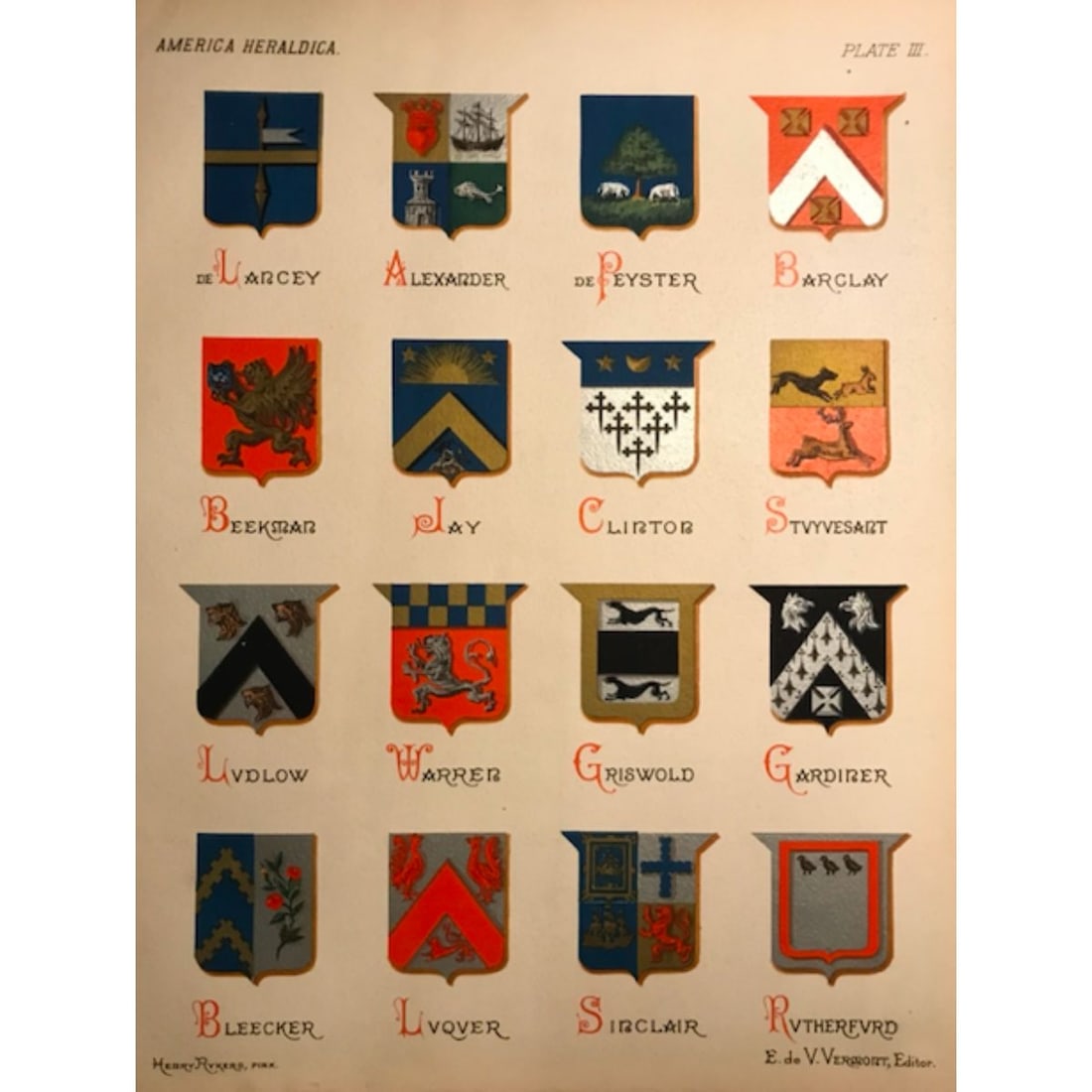 19thc Chromolithograph Coat of Arms Family Crests Book Plate (1 of 2)