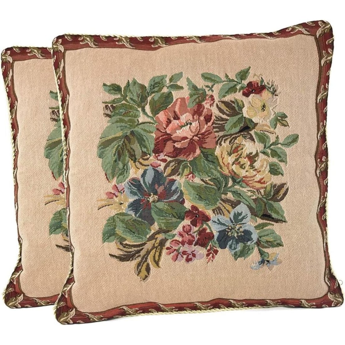Pair of Woven Tapestry Floral Pillows (1 of 3)