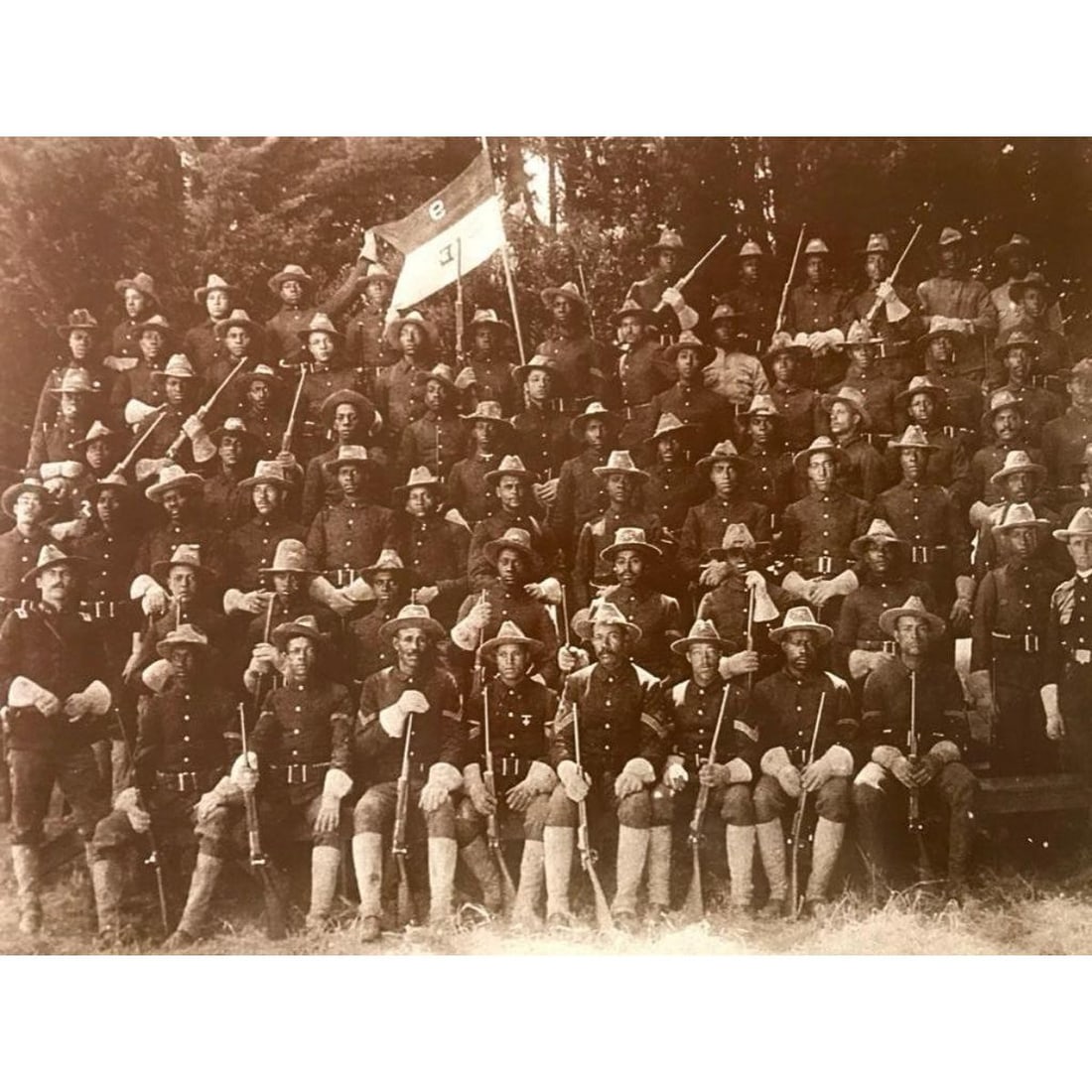 African American History, Buffalo Soldiers, Photo Print: African American History, Buffalo Soldiers during the Spanish American War, formal pose, sepia tone photo print. Created on heavy cardstock in the early 1990's for The American Heritage Galleries. 11"