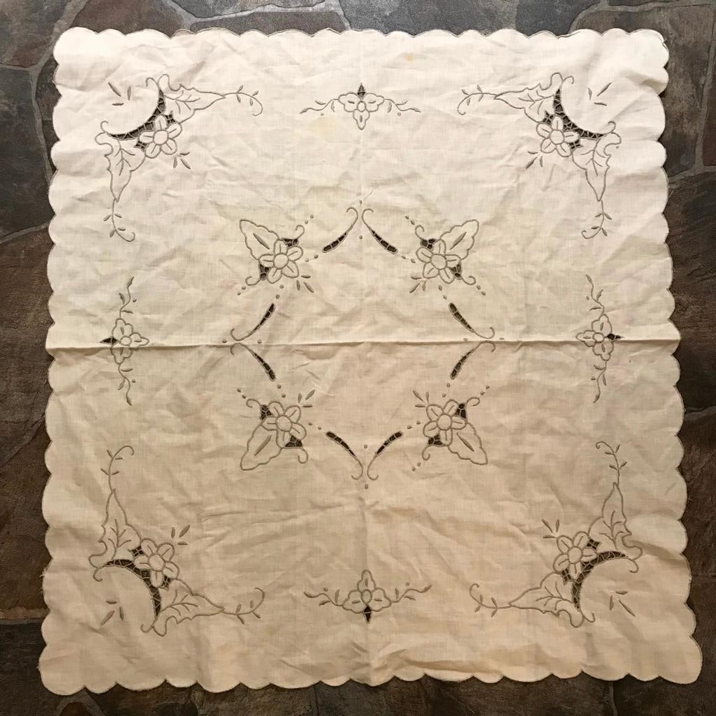 Vintage Linen Floral Cutwork Embroidered Tablecloth (1 of 4)