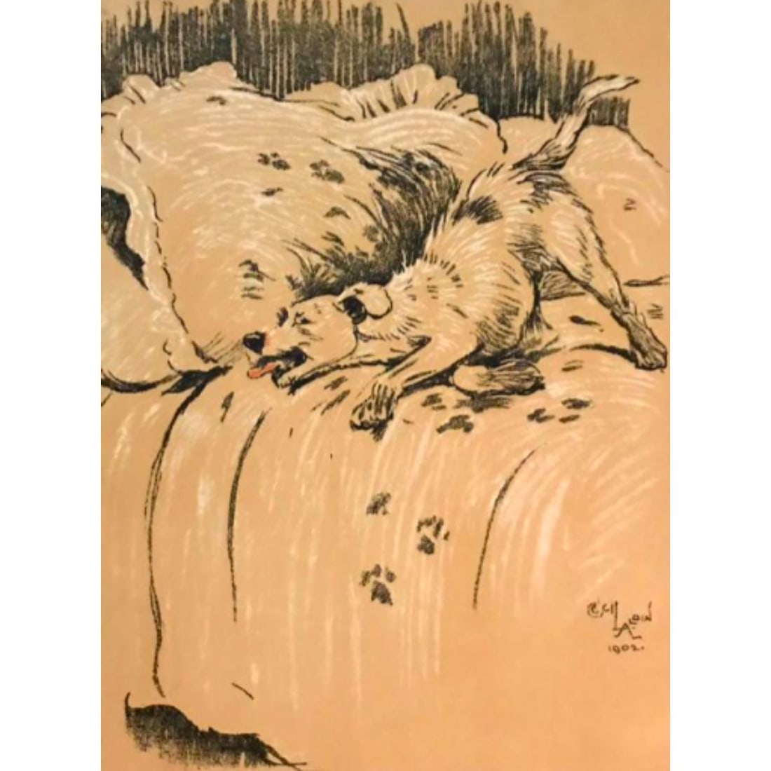 Early 1900's Lithograph, A Dog Day (1 of 2)