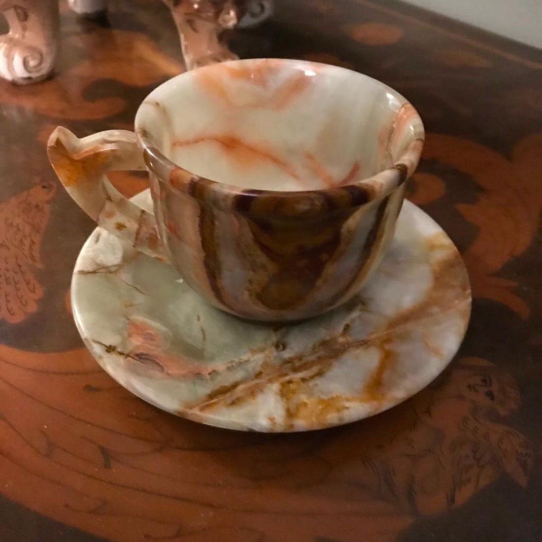 Carved Onyx Tea Cup Saucer Set (1 of 5)