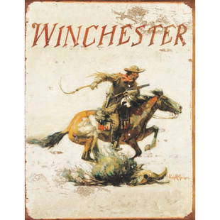 Winchester Cowboy Metal Pub Bar Sign: Winchester Cowboy metal pub bar sign. 12 1/2" X 16" with pre-drilled holes for mounting.