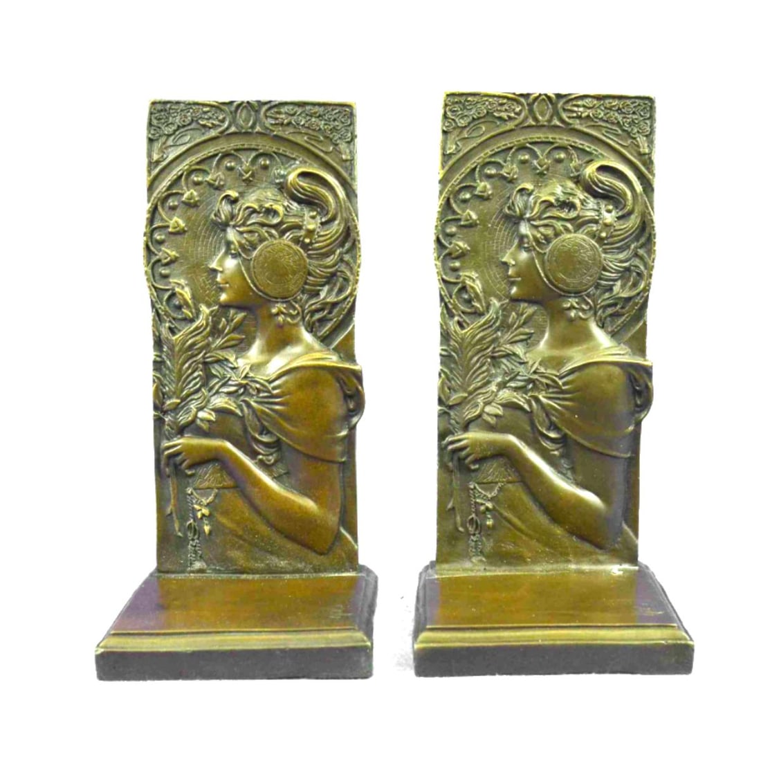 Art Nouveau Style Bronze Girl Bookends (1 of 4)