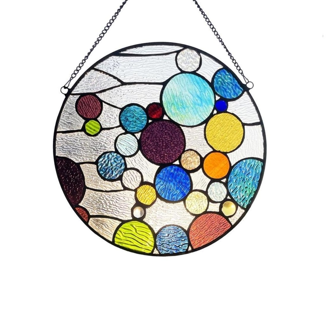 Colorful Bubbles Stained Art Glass Hanging Panel (1 of 5)
