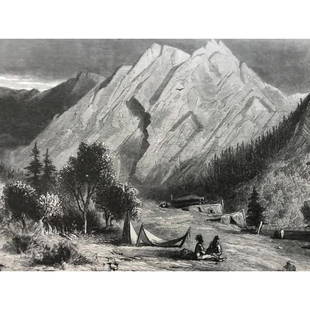 19thc Engraving, Pit River, Northern California: 19th Century engraving, of an illustration by Robert Swain Gifford of limestone rock formations on the Pitt (Pit) River in Northern California titled, "Limestone Formation On Pitt River", from an 1872