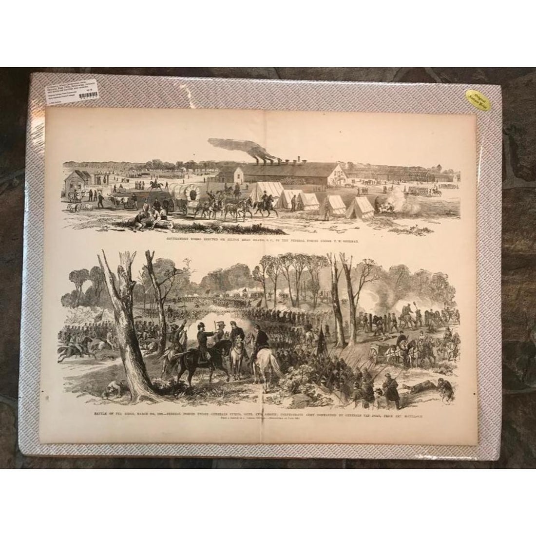 19thc Civil War Engraving, HIlton Head SC, Battle of Pea Ridge (1 of 3)