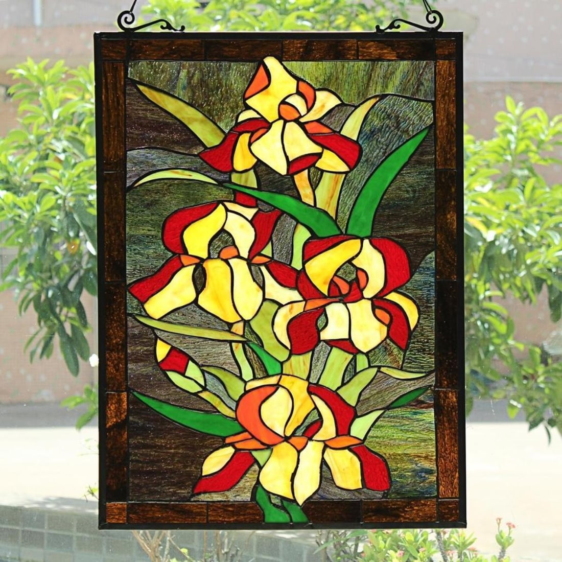 Fire Lily Stained Art Glass Hanging Window Panel (1 of 6)