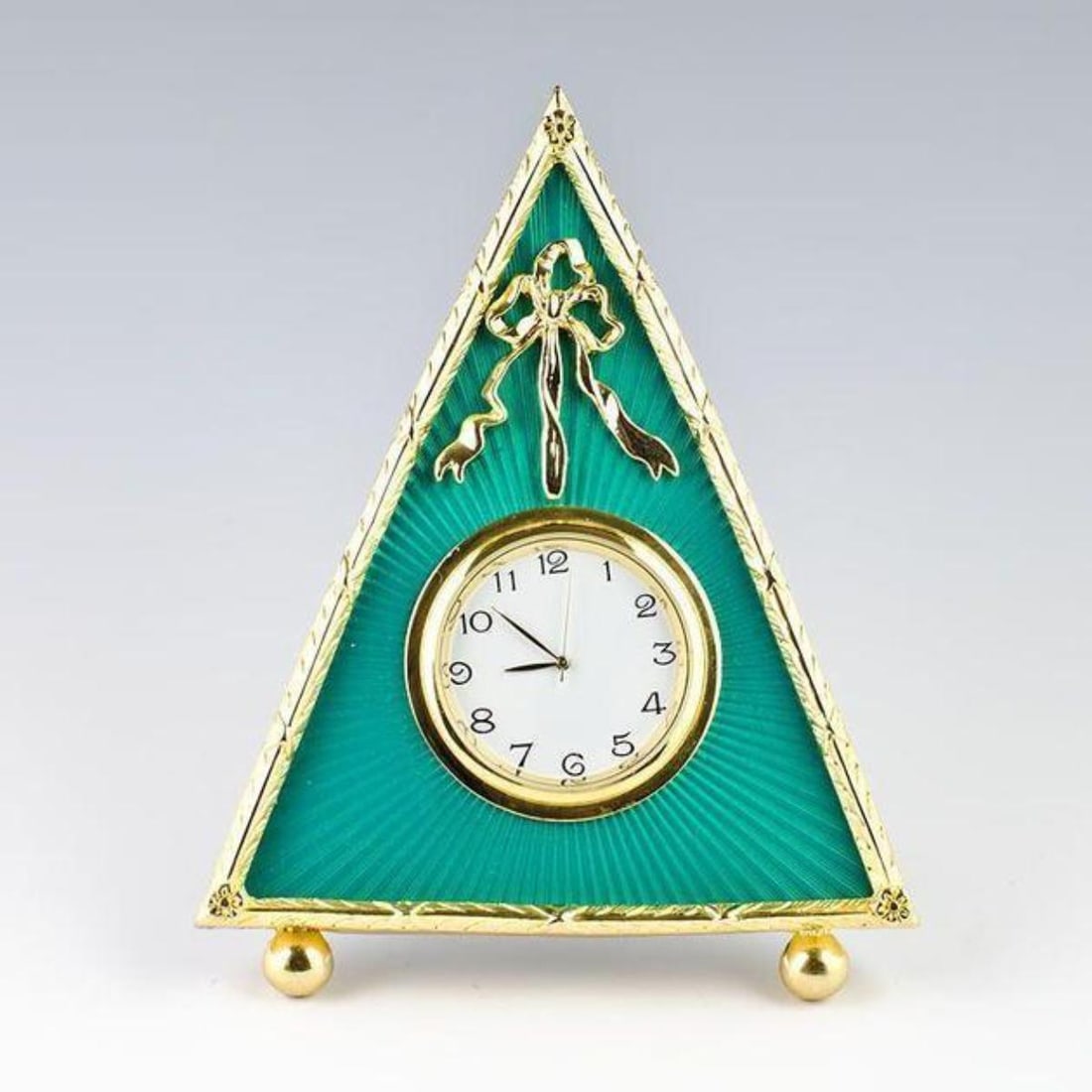 Russian Green Triangle Enameled Guilloche Clock (1 of 3)