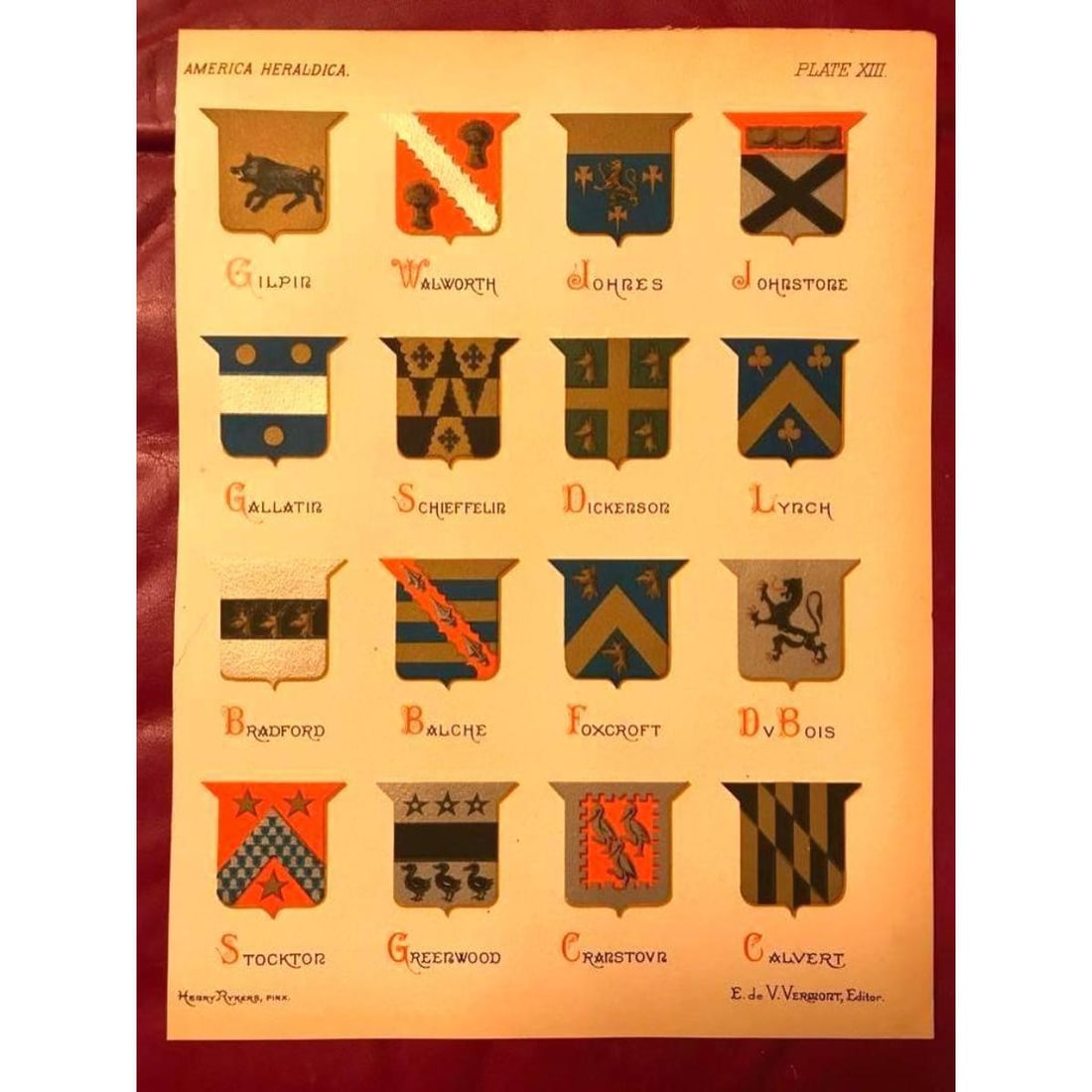 19thc Chromolithograph Coat of Arms, Family Crests Book Plate (1 of 2)