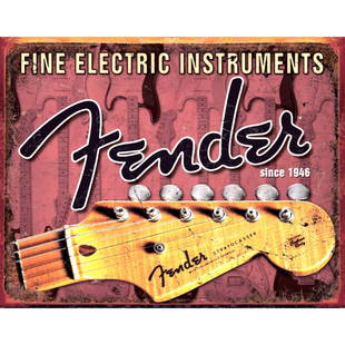 Fender Guitar Metal Pub Bar Sign: Fender, Fine Electric Instruments, guitar pub bar metal sign. 12 1/2" X 16" with pre-drilled holes for mounting.