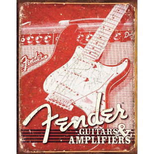 Fender Guitars Metal Pub Bar Sign: Fender Guitars metal pub bar sign. 12 1/2" X 16" with pre-drilled holes for mounting.